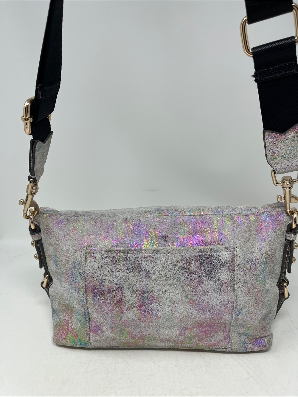 AIMEE KESTENBERG SUEDE LEATHER NUBUCK IRIDESCENT FOLDOVER CROSSBODY BAG GOLD - Picture 6 of 16